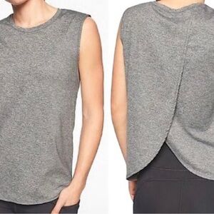 ATHLETA Sunlover UPF Split Back Tulip Tank Top Heathered Grey Workout Athletic